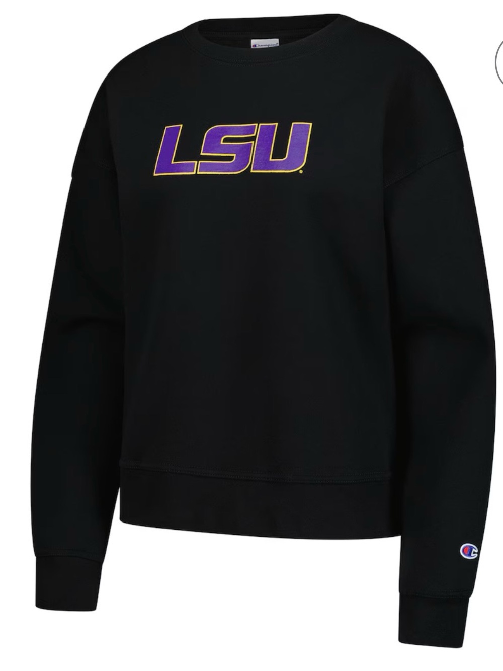 Women’s Medium Champion Black Crewneck with Purple & Gold LSU Logo💜💛 NWT